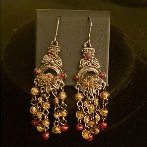 Vintage Estate Gold and Red Chandelier Earrings